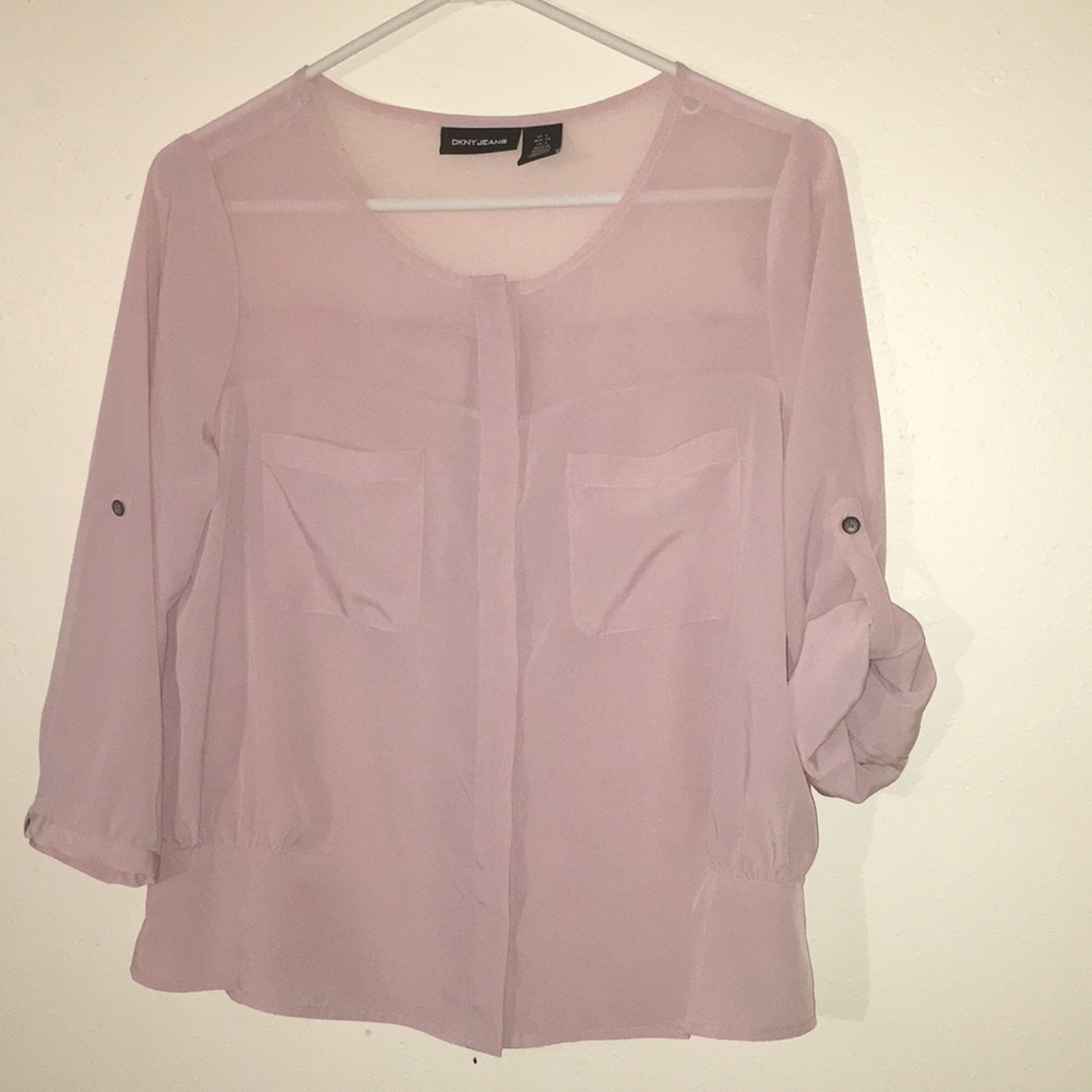 DKNY JEANS Pink Button Down Pocket Top
